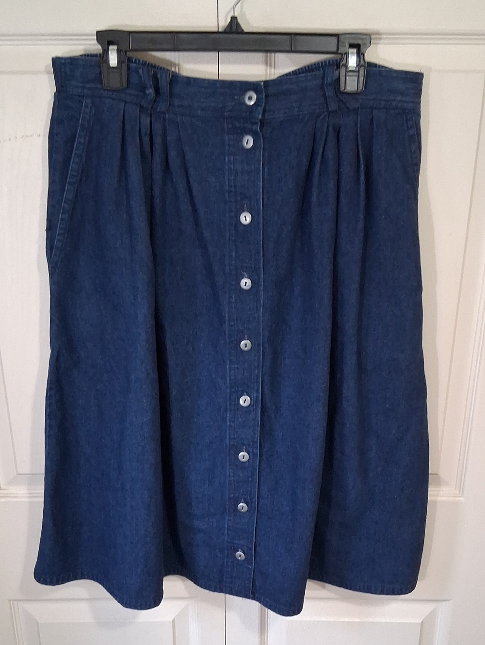 Vintage Koret Dark Blue Button-Front A-Line Denim Skirt - 16 - USA